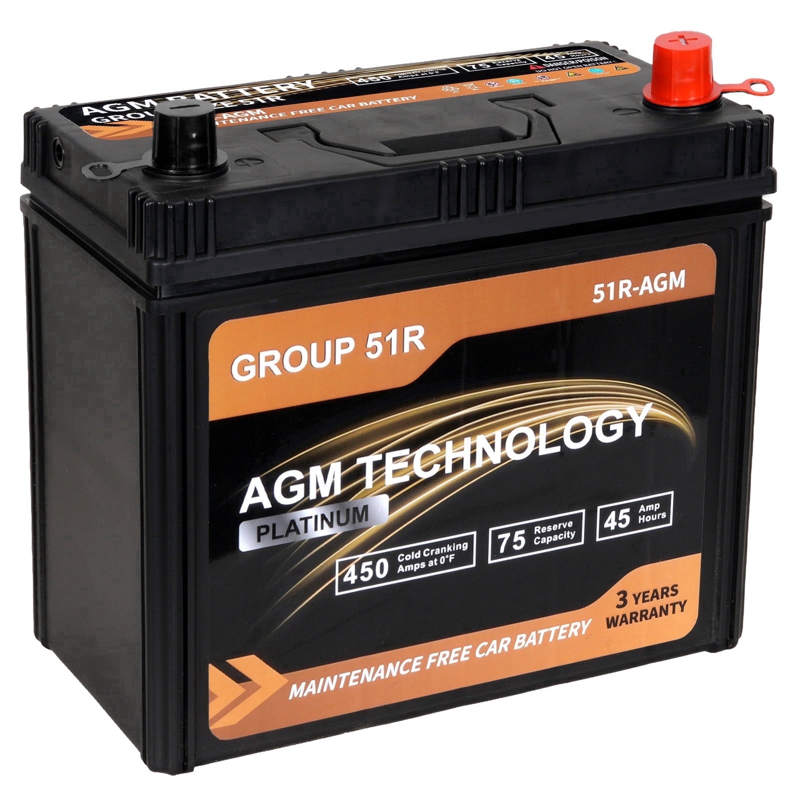 1AUTODEPOT Car AGM Battery Group Size 51R 12V 45Ah 450CCA 75RC Platinum Start Stop Automotive SLA Batteries Maintenance Free Rechargeable