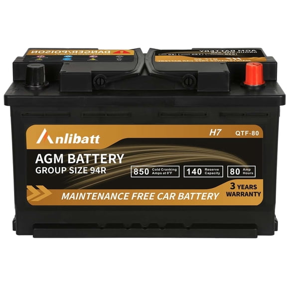 Anlibatt Car AGM Battery Group Size 94R H7 Start Stop Battery 12V 80Ah 850CCA Maintenance Free Rechargeable