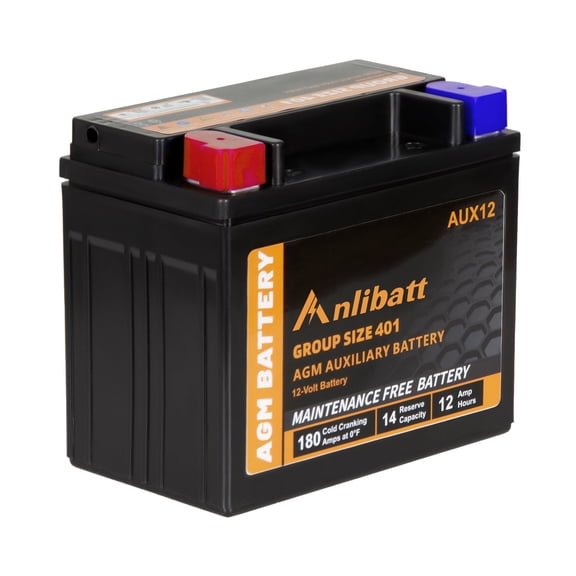 Anlibatt Car Start Stop Battery Group Size 401 AUX12 180CCA AGM Maintenance Free 12V 12Ah 14RC Rechargeable High Performance Battery