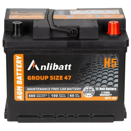 Anlibatt Car Start Stop Battery Group Size 47 H5 680CCA AGM Maintenance Free 12V 60Ah 100RC Rechargeable High Performance Battery