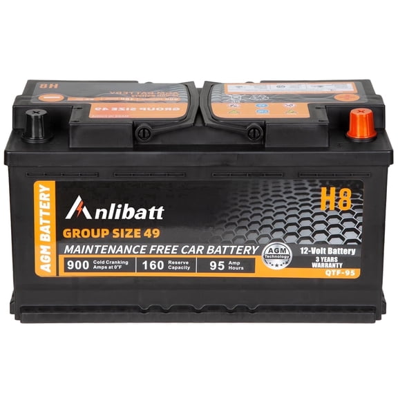 1AUTODEPOT Car Start Stop Battery Group Size 49 H8 900CCA AGM Maintenance Free 12V 95Ah 160RC Rechargeable High Performance Battery