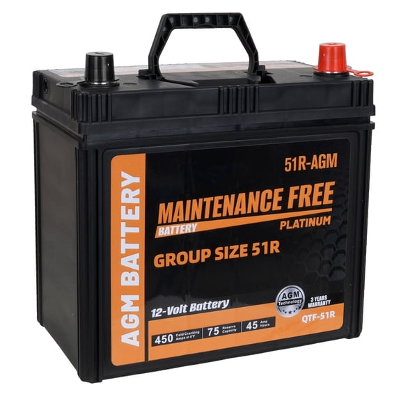 1AUTODEPOT Car Start Stop Battery Group Size 51R 450CCA AGM Maintenance Free 12V 45Ah 75RC Rechargeable High Performance Battery