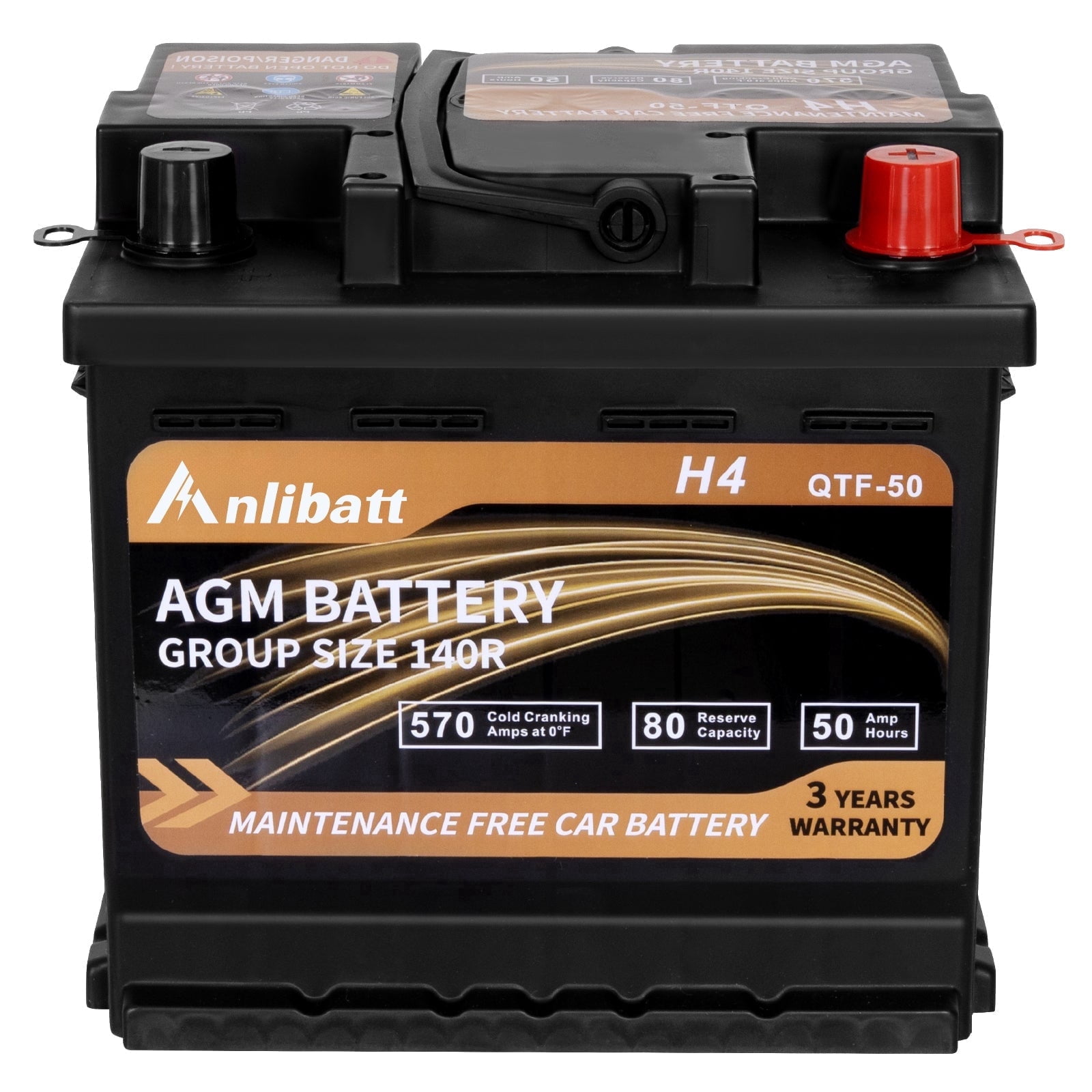 Anlibatt Platinum AGM Group 140R Battery, 12 Volt Rechargeable Automotive Batteries for Car, H4 570CCA 50Ah 80RC