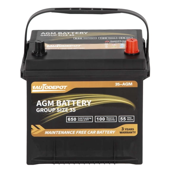 1AUTODEPOT Platinum AGM Group 35 Battery, 12 Volt 650 CCA 55Ah 100RC Rechargeable Automotive Batteries for Car