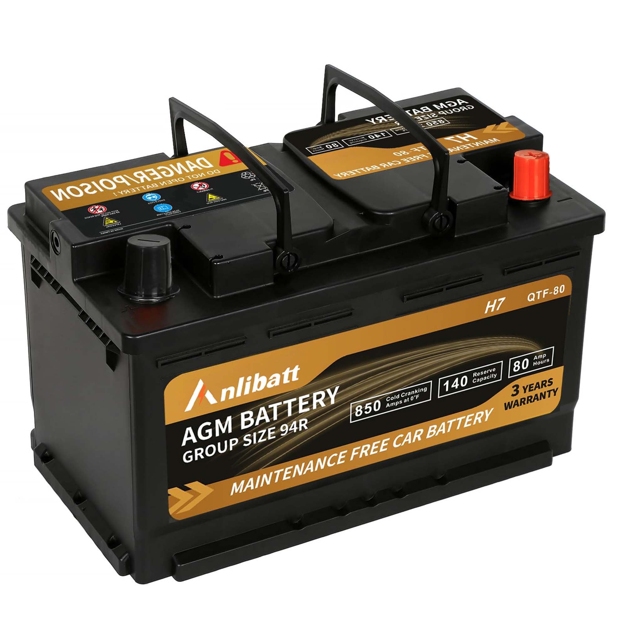 Anlibatt Platinum AGM Group 94R Battery, 12 Volt Rechargeable Automotive Batteries for Car, H7 850CCA 80Ah 140RC