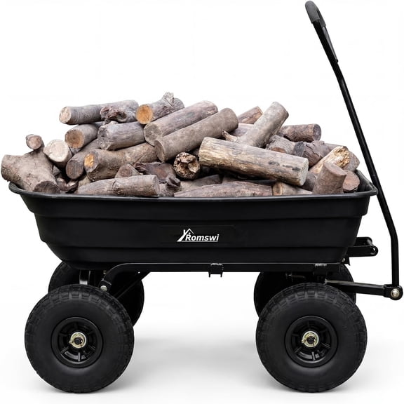 ROMSWI Poly Yard Dump Cart,Strongly Garden Trailers 600lb 4 cu ft Capacity Utility Wagon Quick Release with 180 Rotating Handle For Heavy Duty, Gardening, Outside