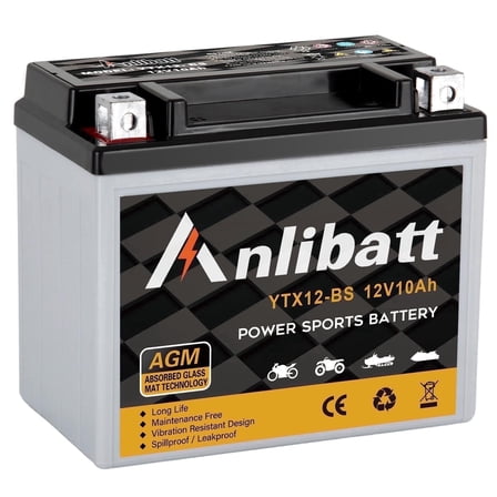 Anlibatt YTX12-BS Motorcycle Battery 12V 10Ah 180CCA Rechargeable Sealed AGM Battery Maintenance Free Automotive Replacement Battery for ATV and Scooter