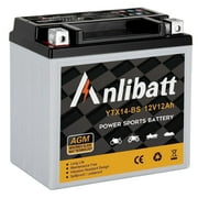 Anlibatt YTX14AH-BS Motorcycle Battery 12V 12Ah 210CCA Rechargeable Sealed AGM Battery Maintenance Free Automotive Replacement Battery for ATV and Scooter