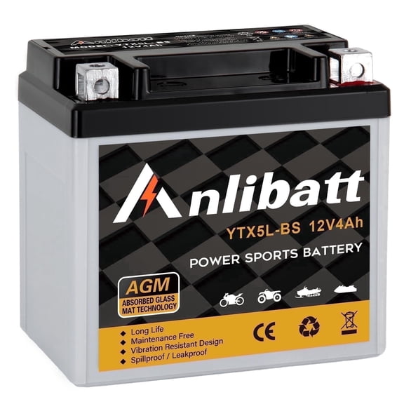 Anlibatt YTX5L-BS Motorcycle Battery 12V 4Ah 80CCA Rechargeable Sealed AGM Battery Maintenance Free Automotive Replacement Battery for ATV and Scooter