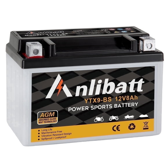 Anlibatt YTX9-BS Motorcycle Battery 12V 8Ah 180CCA Rechargeable Sealed AGM Battery Maintenance Free Automotive Replacement Battery for ATV and Scooter