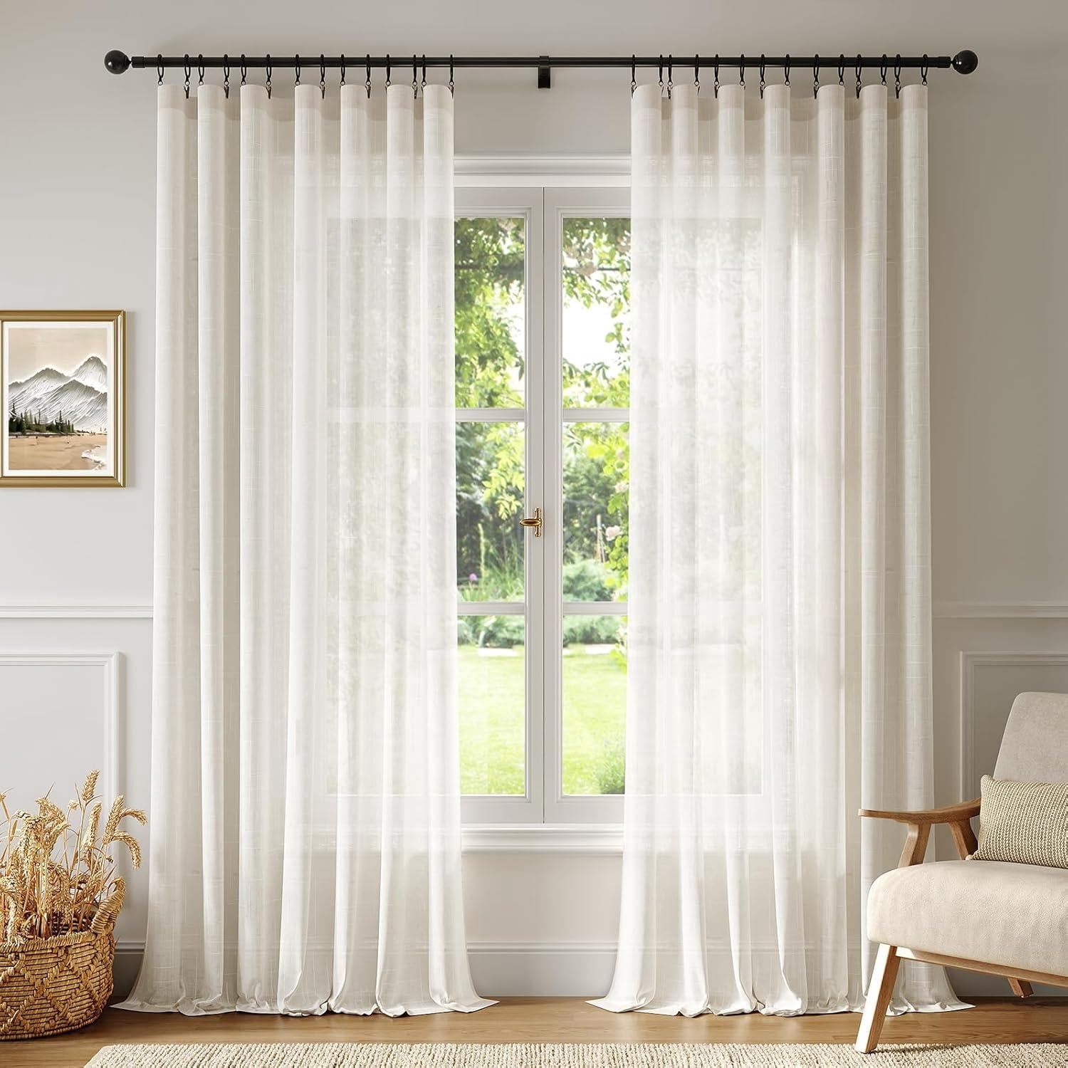 Anmao Natural Linen Curtains for Living Room 90 Inch Length 2 Panels