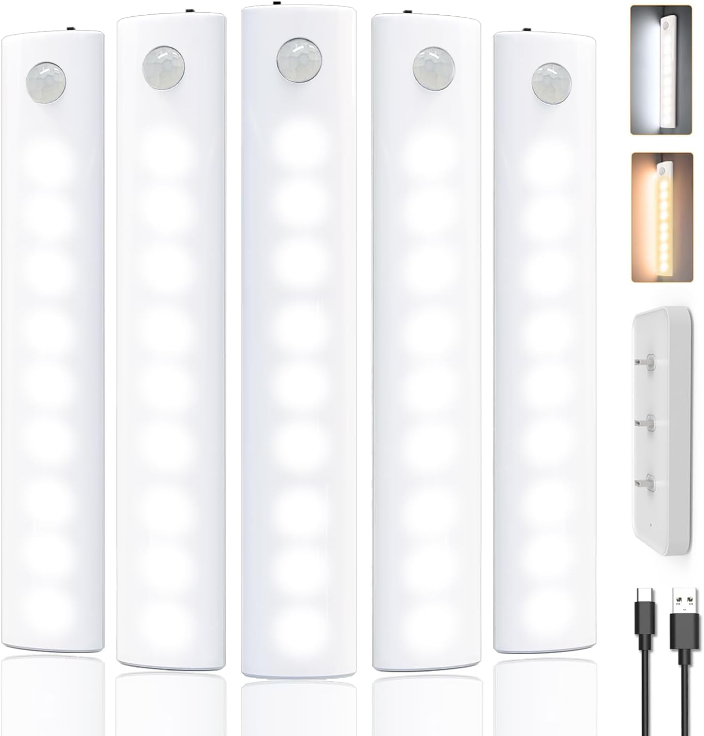 Anmeery Under Cabinet Lighting with Charging Station, LED Motion Sensor Light Indoor Wireless Magnetic Light for Cupboard(5 PCS)