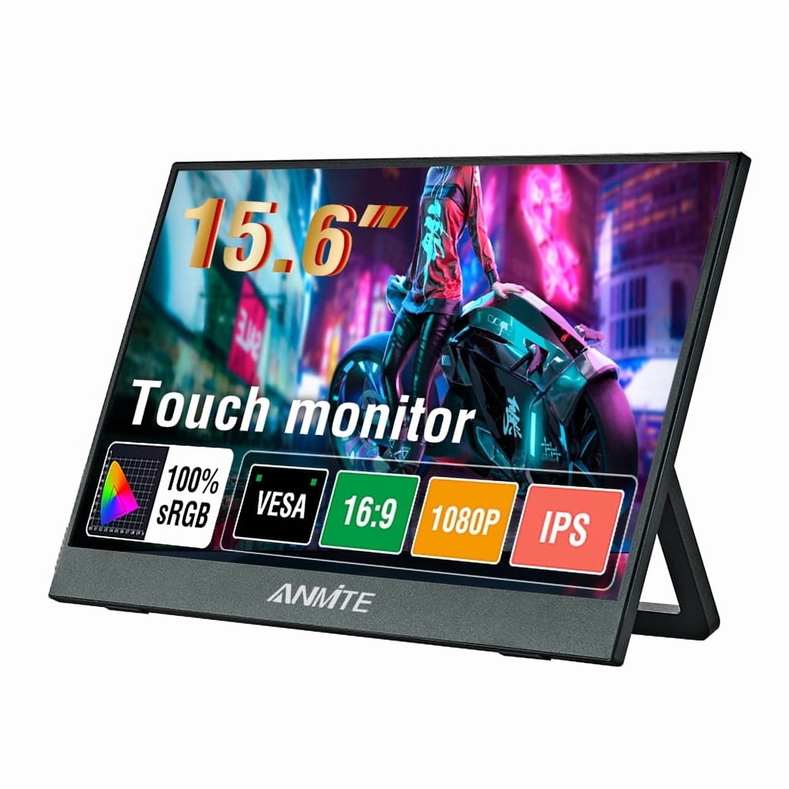 Anmite 15.6 Inch Portable Touch Monitor, 1920 x 1080 Resolution, Compatible with Laptop, Switch, PS4, Xbox, Raspberry Pi