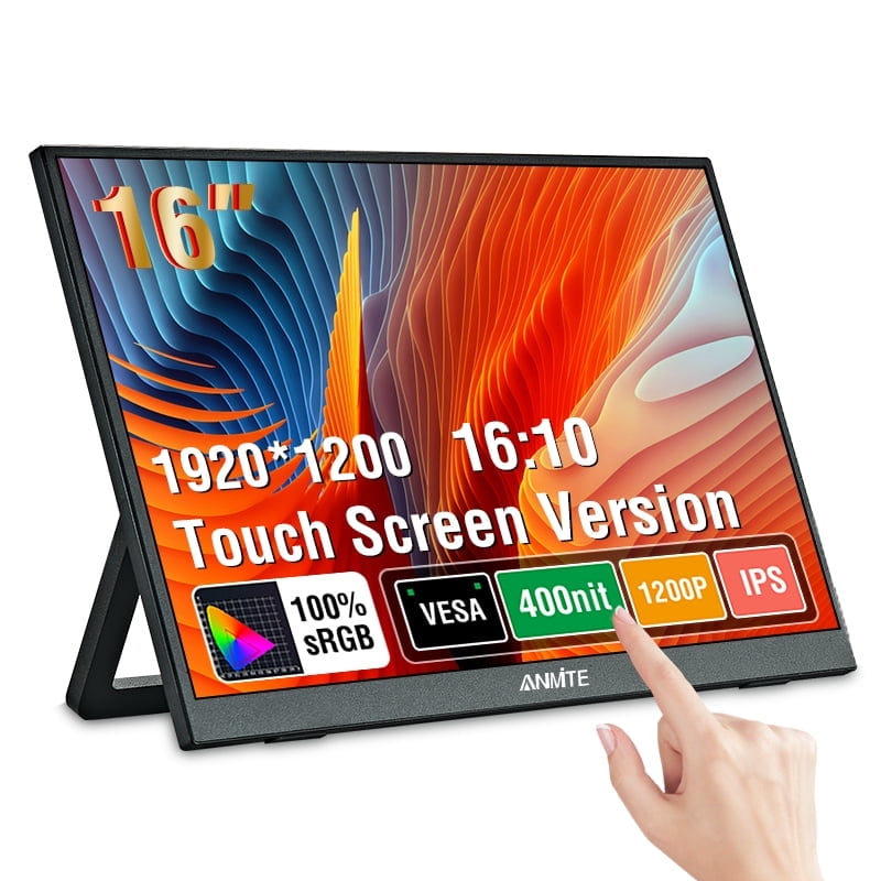Anmite 16 Inch Portable Touch Monitor, 1920 x 1200 400Nits Resolution, Compatible with Laptop, Sw, 1920 x 1200 400Nits Resolution, Compatible with Laptop, Switch, PS4, Xbox, Raspberry Pi