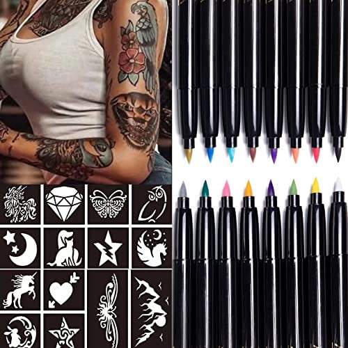 BODYMARK Temporary Tattoo Markers for Skin, Pride Pack, Flexible Brush Tip,  11-Count Pack of Assorted Colors Plus Stencils