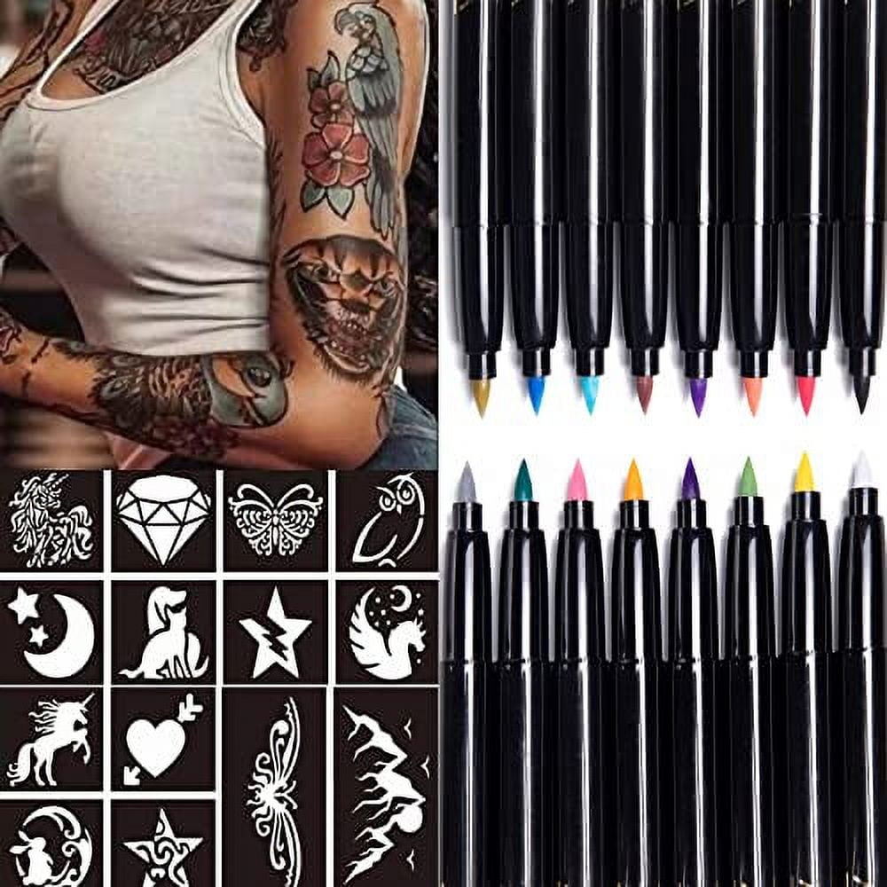 Anmmy Temporary Tattoo Markers for Skin, 16-Count Body Markers+77 Large ...
