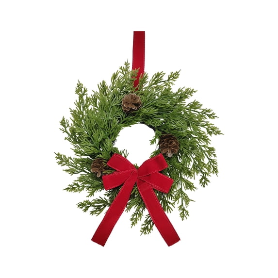 Anmrize 12" Mini Cypress Pinecone Wreath, Christmas Wreath for Windows Christmas Window Decorations Cabinet Wreaths With Red Bow Greenery Artificial Hanging Garlands for Fireplaces Window Home, A