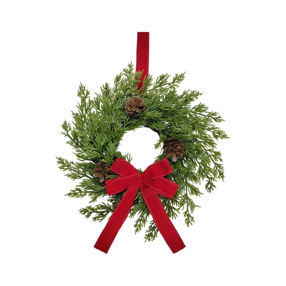 Anmrize 12" Mini Cypress Pinecone Wreath, Christmas Wreath for Windows Christmas Window Decorations Cabinet Wreaths With Red Bow Greenery Artificial Hanging Garlands for Fireplaces Window Home, A