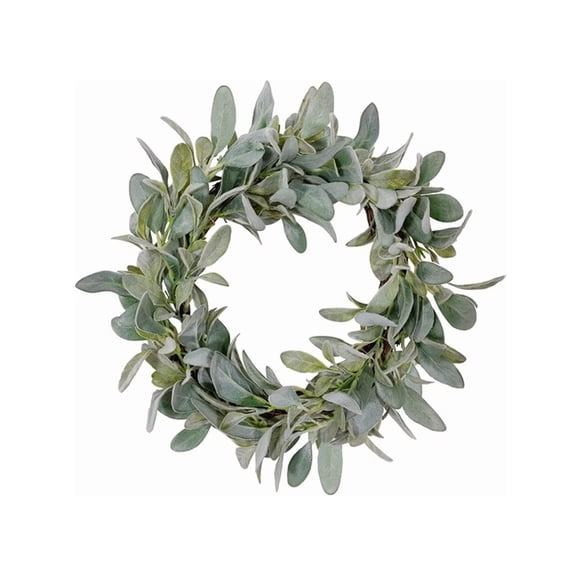 Anmrize 16" Lambs Ear Wreath, Frosted Silver Greenery Decor, Lambs Ear Stems, Lambs Ear Garland, Spring Summer Decorative Artificial Wreath, Easy Clean Greenery Wreath for Weddings Events, Green