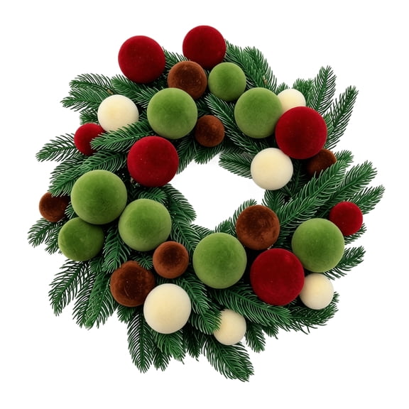 Anmrize 16" Pom Pom Christmas Wreath, Red Green White Holiday Decor, Fuzzy Pom Pom Front Door Wreath, Playful Christmas Wall Hanging, Red Green White Pom Pom Christmas Front Door Wreath, Green