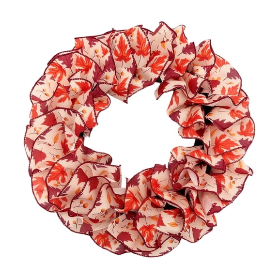 Anmrize 18" Fabric Ruffle Fall Wreath, Maple Print Thanksgiving Door Decor, Neutral Autumn Mesh Wreath, Maple Leaf Print Fabric Ruffle Fall Wreath, Neutral Harvest Thanksgiving Front Door Decor, Red