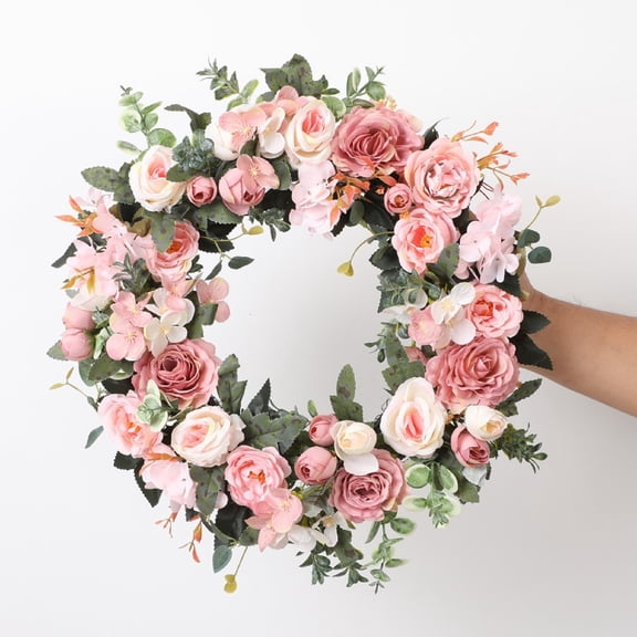 Anmrize 18" Wedding Entry Ornament, Dusty Rose Wreath Set, Peony Spring Decor, Muted Pink Floral Wreath, Romantic Cottage Wall Hanging, Vintage Dusty Rose 4-Style Peony Rose Wreath Pack, Pink