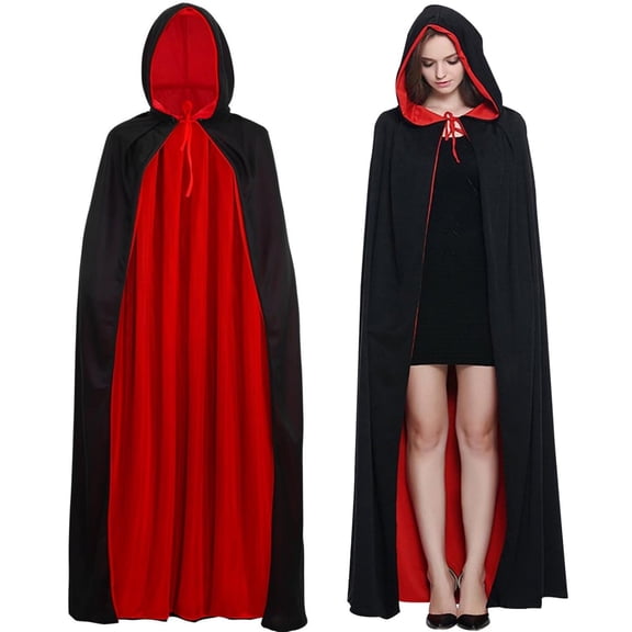 Anmrize 1Pcs Halloween Cosplay Witch Cloak, Halloween Party Dress Up Cloak, Stand Collar With Hood Reversible Cloak Masquerade Cape Costume, Black and Re, Deep Red Xl