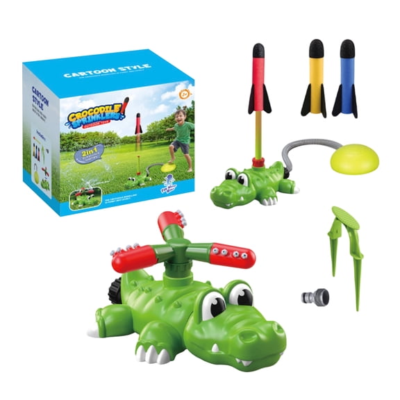 Anmrize 2-In-1 Sprinkler Rocket Toy, Stomp Rocket Water Game, 2-In-1 Crocodile Sprinkler & Stomp Rocket Toy, Outdoor Water Launcher Game, Summer Backyard Lawn Water Play Set, Water Launcher