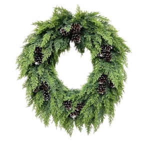Anmrize 24" Pinecone Cedar Wreath, Rustic Natural All Season Door Decor, Natural Pinecone Cedar Evergreen Wreath, Rustic Blank All Season Farmhouse Front Door Decor, Green