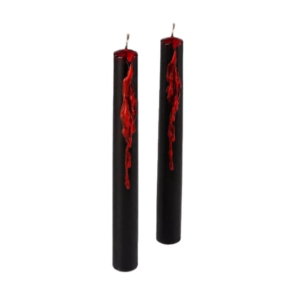 Anmrize 2Pcs Blood Drip Candles, Halloween Taper Candles, Spooky Candle Decor, Black Red Candlesticks, Haunted House Prop, Blood Drip Black Taper Candles Halloween Spooky Decorative Candles, black