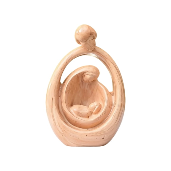 Anmrize 3.6" Olive Wood Holy Family Figurine  Small Hand-Carved Nativity of Joseph, Virgin Mary & Baby Jesus  Religious Housewarming or New Home Gift Decor