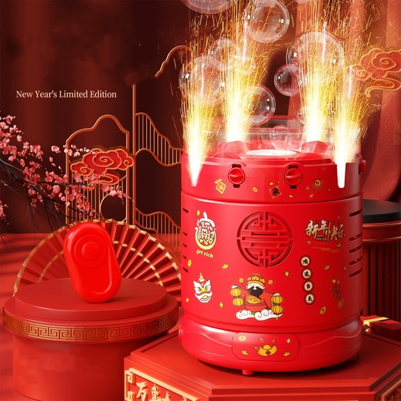 Anmrize Celebration Bubble Machine, Fireworks-Style Bubble Machine With Remote Control, Chinese New Year Automatic Bubble Blower With Lights, Festive Bubble Maker With Complete Accessories, B