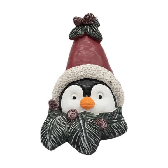 Anmrize Christmas Penguin Figurine, Resin Red Hat Penguin Statue, Holiday Tabletop Decor, Christmas Penguin Resin Figurine, Red Hat Pinecone Penguin Statue for Holiday Decor, White