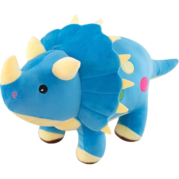 Anmrize Dinosaur Plush Pillows, 14"Dinosaur Plushies Soft and Cuddly Dinosaur Plush Pillow, Suitable for Everyone Who Likes Dinosaurs to Play and Hug(Blue Triceratops)