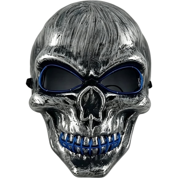 Anmrize Glow Skeleton Face Mask, Horror Halloween Costume Accessory, Haunted House Photo Booth Prop, Light Up Skull Cosplay Mask, Led Light Up Skull Mask Halloween Cosplay Party Costume Prop, I