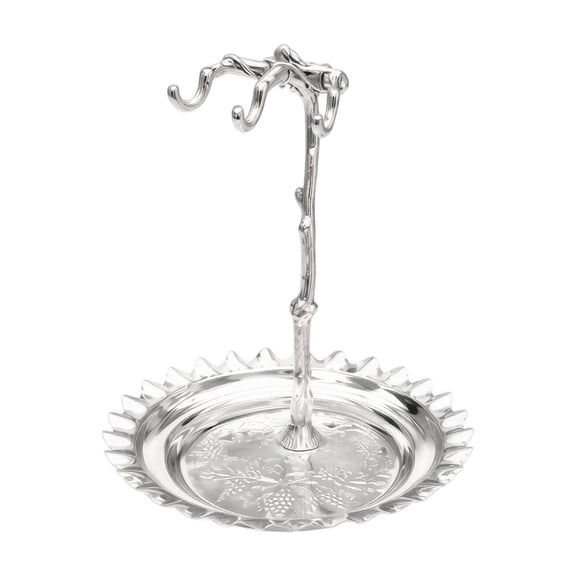 Anmrize Grapevine Stand, Silver Display Tray, Elegant Silver Grapevine Stand Decorative Fruit Display Tray Ring Jewelry Organizer Tree Branch Hanging Hooks With Textured Pedestal Base, silver