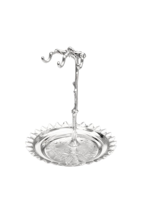 Grapevine Stand, Silver Display Tray, Elegant Silver Grapevine Stand Decorative Fruit Display Tray Ring Jewelry Organizer Tree Branch Hanging Hooks With Textured Pedestal Base, silver