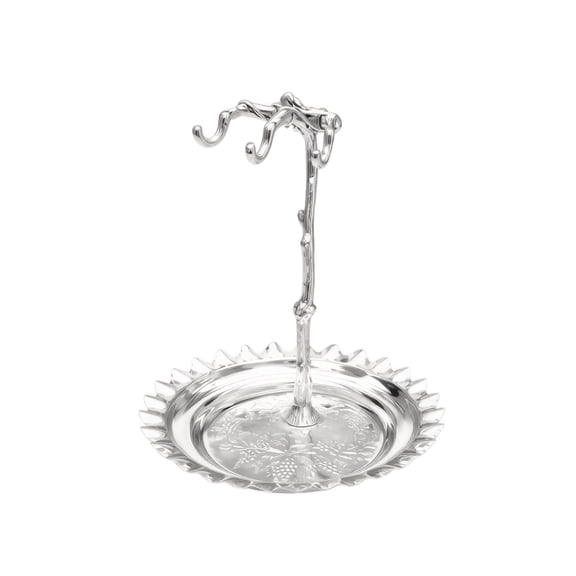 Anmrize Grapevine Stand, Silver Display Tray, Elegant Silver Grapevine Stand Decorative Fruit Display Tray Ring Jewelry Organizer Tree Branch Hanging Hooks With Textured Pedestal Base, silver