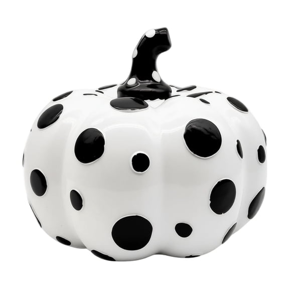 Anmrize Halloween Home Decor, Polka Dot Ceramic Pumpkin, Polka Dot Style Decor, Fall Harvest Tabletop Accents, Decorative Pumpkin Home Furnishings Creative Polka Dot Art Resin Crafts, White