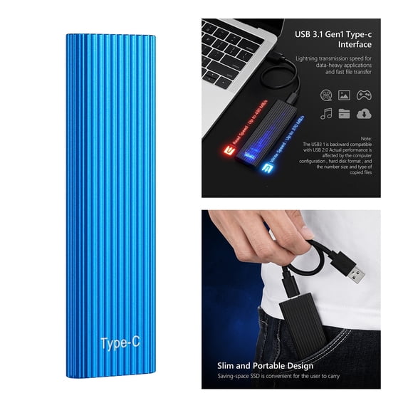 Anmrize High Speed Data Transfer Case, External Hard Drives 16tb External Ssd Hard Drive Ssd Portable Ssd External Hard Drive 1tb Hdd for Laptop With Type C Usb, Blue