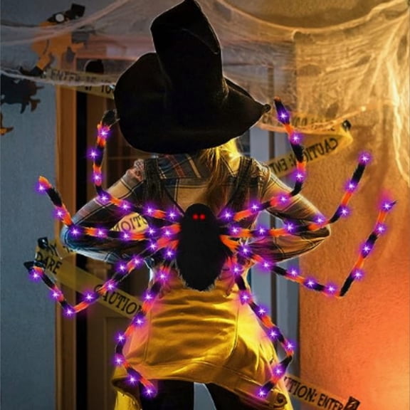 Anmrize Led Spider Decor, Halloween Costume Accessory, Glowing Spider Ornament, Backpack Pendant, Light Up Spider Backpack Decoration Led Glowing Spider Costume Accessory for Halloween Party, Purple