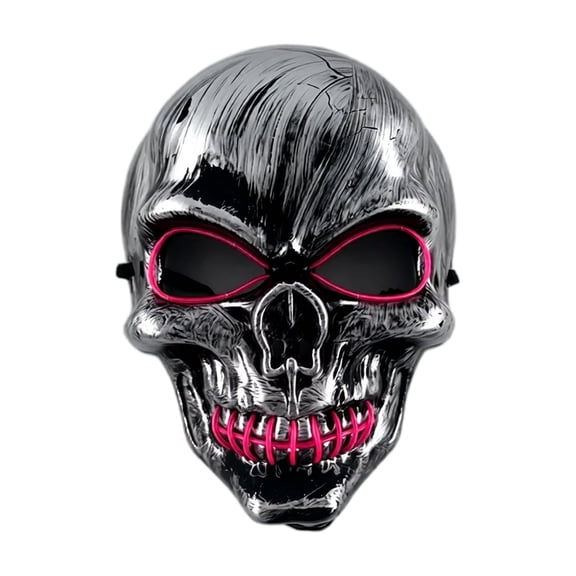 Anmrize Light Up Skull Cosplay Mask, Glow Skeleton Face Mask, Horror Halloween Costume Accessory, Haunted House Photo Booth Prop, Led Light Up Skull Mask Halloween Cosplay Party Costume Prop, B