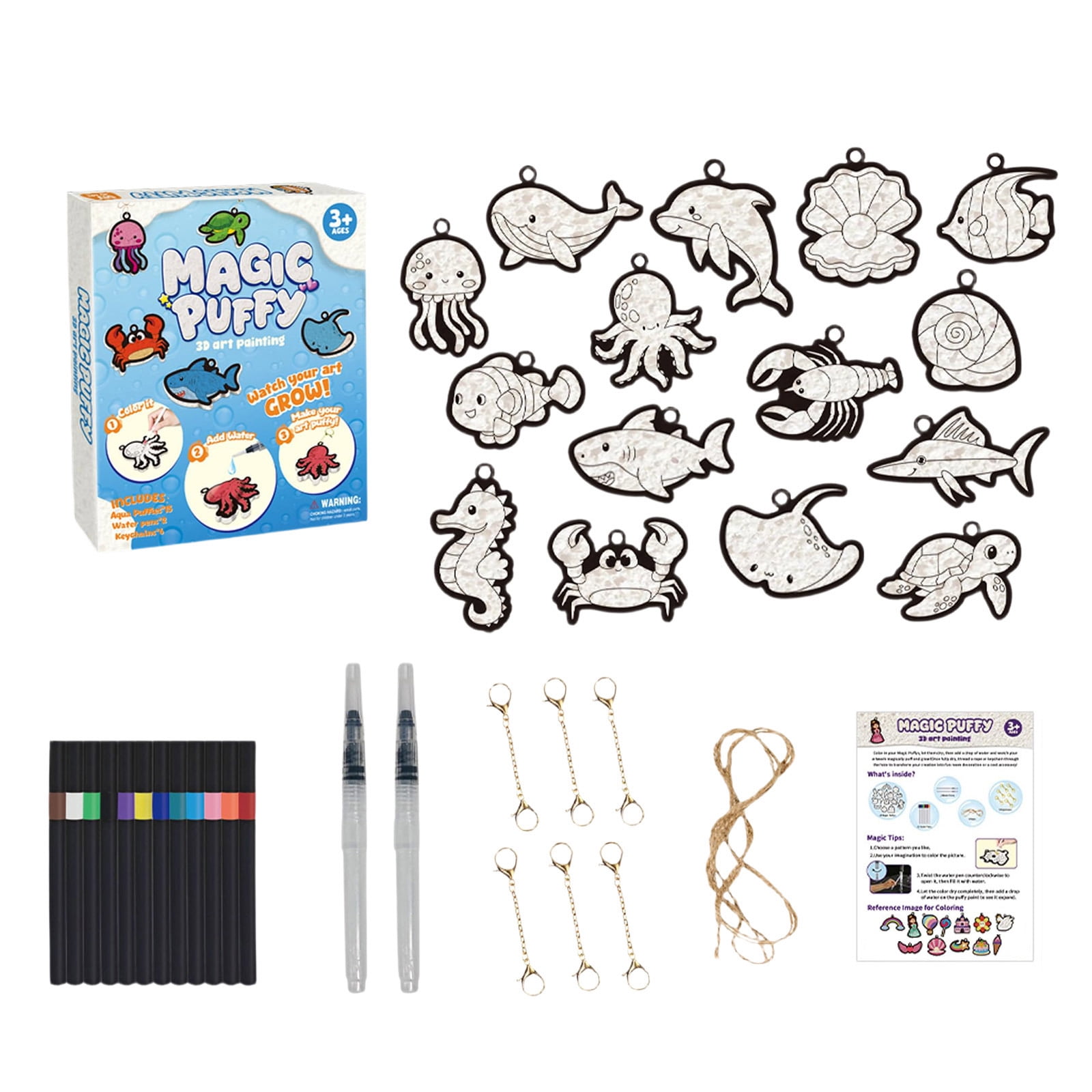 Anmrize Magic Foam Texture Painting Kit - 3D Art Craft Aqua Puffs Paint Kit, 15 Mess-Free Paint by Number Craft for DIY-Style B