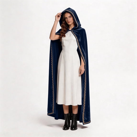 Anmrize Medieval Renaissance Cloak, Gold Trim Halloween Costume, Soft Hooded Cape, Medieval Cloak With Hood Wizard Cloak Halloween Renaissance Hooded Cape for Man and Women, Blue M
