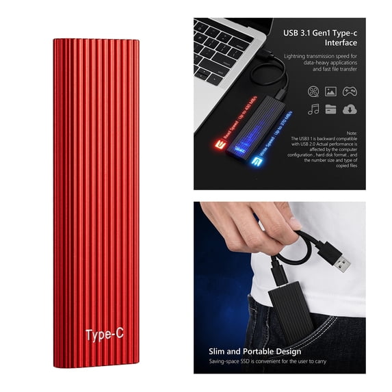 Anmrize Slim Usb-C Ssd Reader, High Speed Data Transfer Case, External Hard Drives 16tb External Ssd Hard Drive Ssd Portable Ssd External Hard Drive 1tb Hdd for Laptop With Type C Usb, Red