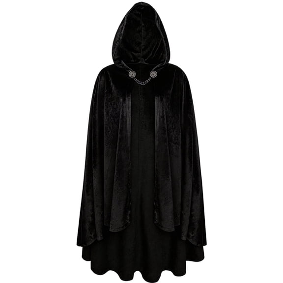 Anmrize Soft Hooded Cape, Luxury Historical Costume, Women's Hooded Velvet Cloak, Medieval Hooded Cloak Linen Renaissance Cape With Hood - Halloween Hobbit Cosplay Witch Wizard, Black L