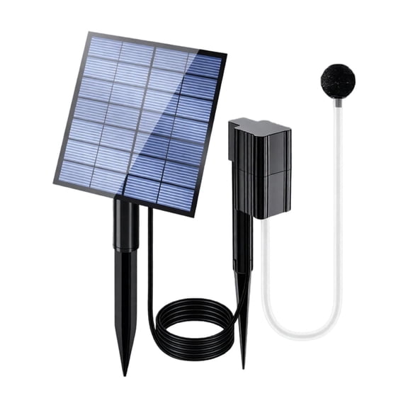 Anmrize Solar Fish Tank Air Pump, Pond Oxygen Aerator, Solar Powered Fish Tank Air Pump Kit Ultra Quiet Oxygen Aerator With Panel Stable Airflow Bubbler for Outdoor Pond Aquarium Pool, Black