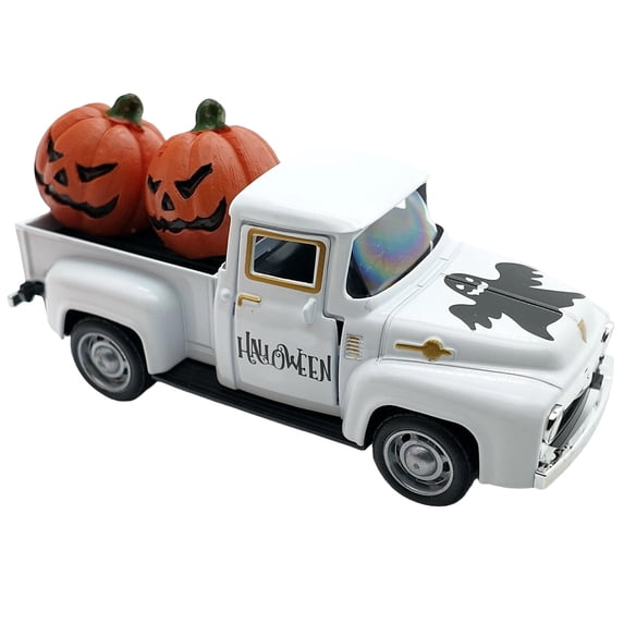 Anmrize Spooky Table Decor, Resin Truck Figurine, Fall Pumpkin Truck Decor Thanksgiving Mini Harvest Metal Farm Truck With 2 Pumpkins | Vintage Diecast Model for Tiered Tray Home DéCor, A-13