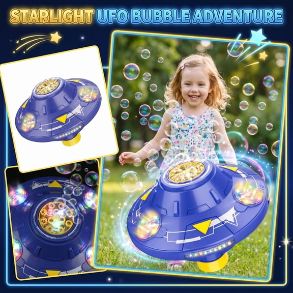 Anmrize Ufo Bubble Machine, Spaceship Bubble Blower, Light-Up Bubble Maker, Ufo Spaceship Bubble Machine With Lights, Automatic Bubble Blower, Complete Kit With Batteries & Solution, Blue