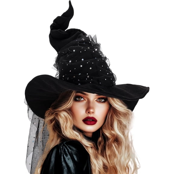 Anmrize Wizard Hat for Adult Halloween Costume Witch Hat Cosplay Accessory-Black 1pc